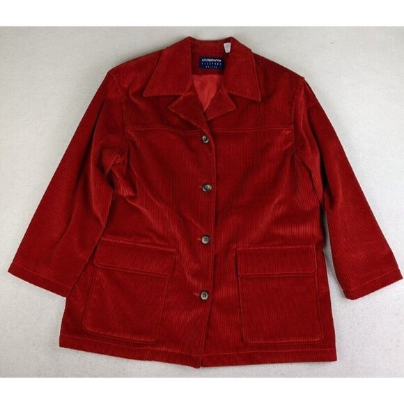 Liz Claiborne Women's Jacket PM Petite Medium Red Corduroy Button - Picture 1 of 11